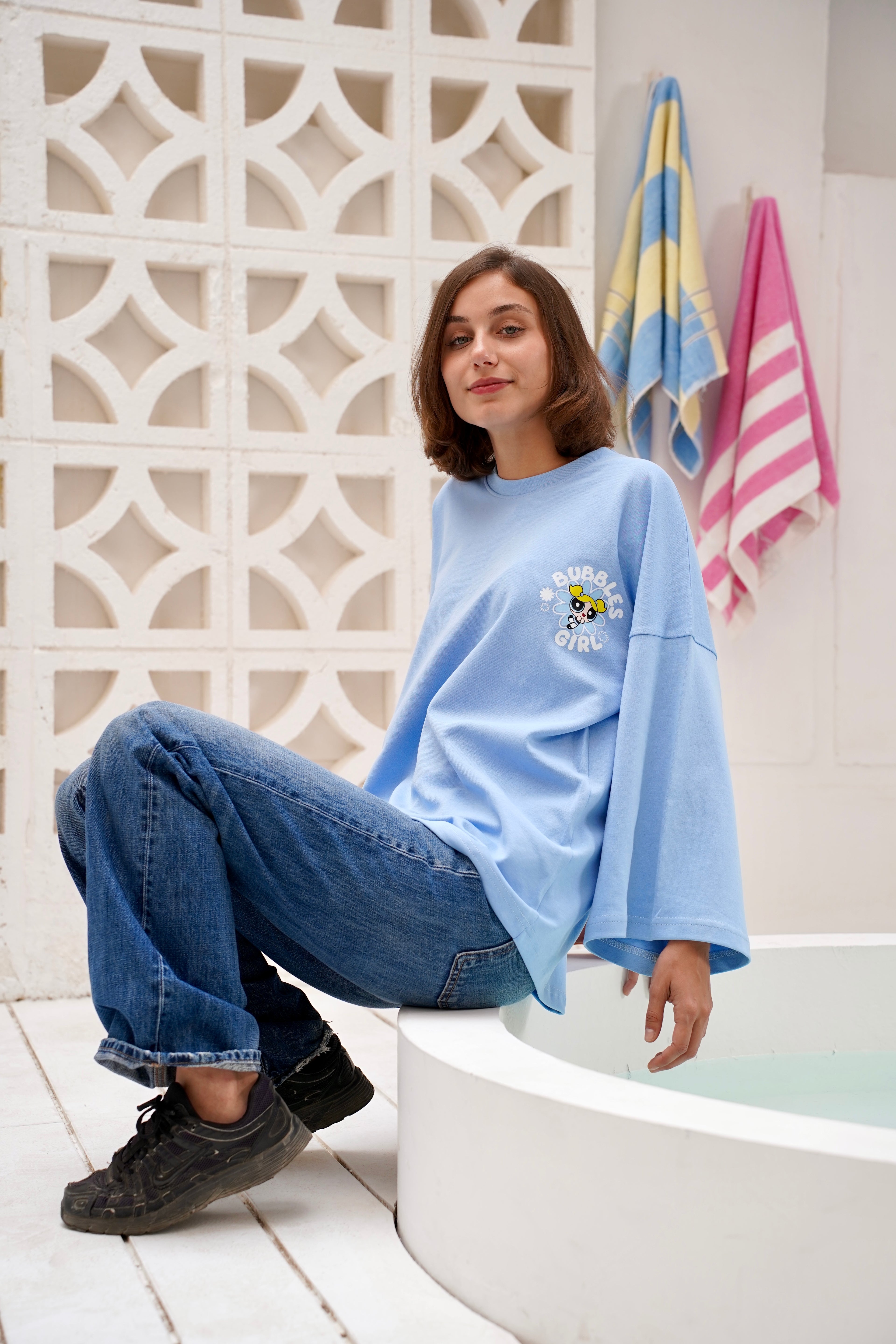 Baby Blue Modest Oversized Tees