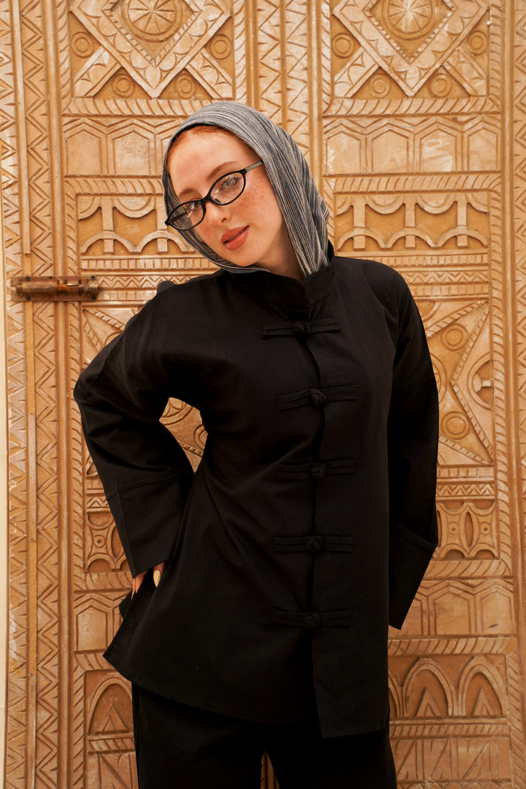 Black Linen Tang Suit