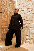 Black Linen Tang Suit