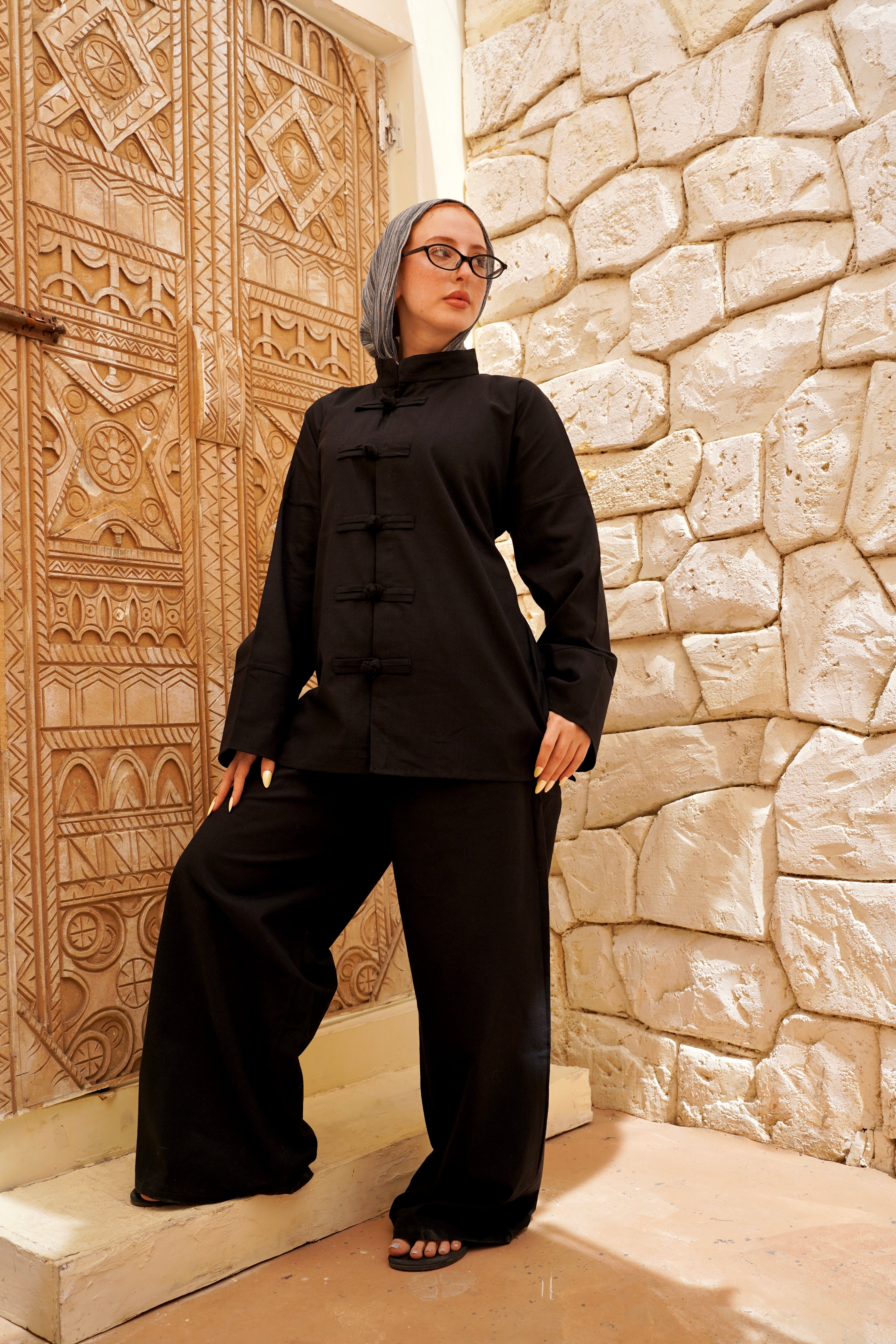 Black Linen Tang Suit